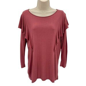 Loft Outlet Womens Rayon Ruffled Long Sleeve Top Size M Dusty Rose